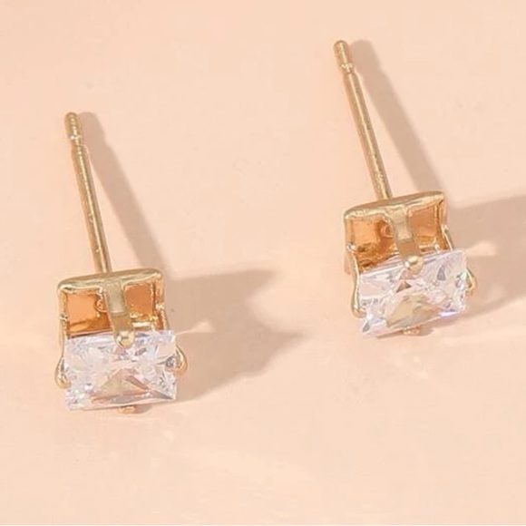 Gold Plated Sterling Silver Cubic Zirconia Stud Earrings - Picture 2 of 7